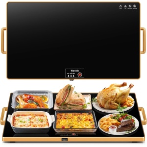 Wanish Electric Warming Tray with Adjustable Thermostat Heating，Food Warmer with 3 Temperature Settings,for Buffet，Gatherings，Gold